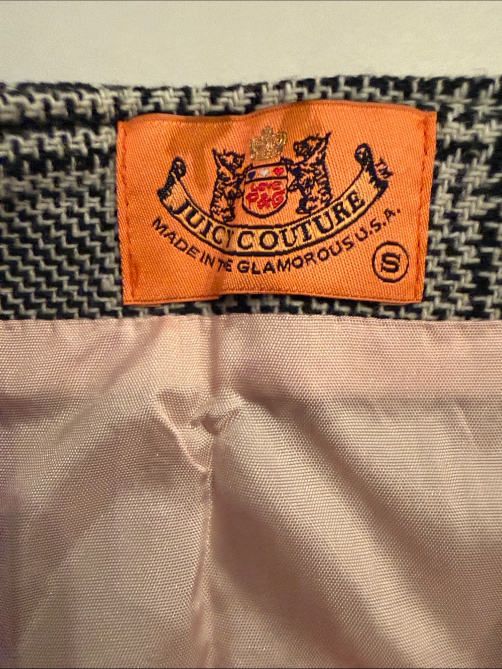 Vintage Y2K Juicy Couture Plaid Houndstooth Mini Skirt Pockets Small Orange Tag
